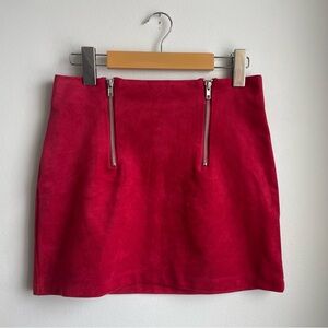 Mini-Skirt Red Suede-like with zippers-Y2K-Size S